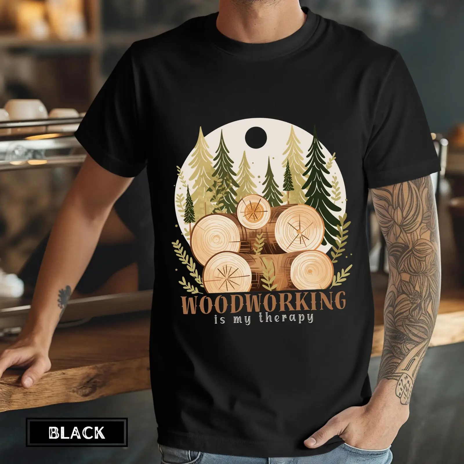Woodworking Therapy - 木工は私のセラピーです Tシャツ 大工のお父さん 木こり 丸太 木工職人