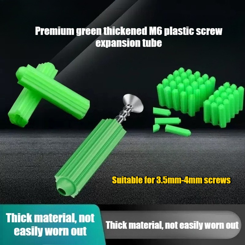 Woodworking Youtube - 100個プレミアムグリーン厚みのあるM6プラスチックネジ拡張チューブ、高品質で耐久性のあるプラスチックネジ拡張チューブ