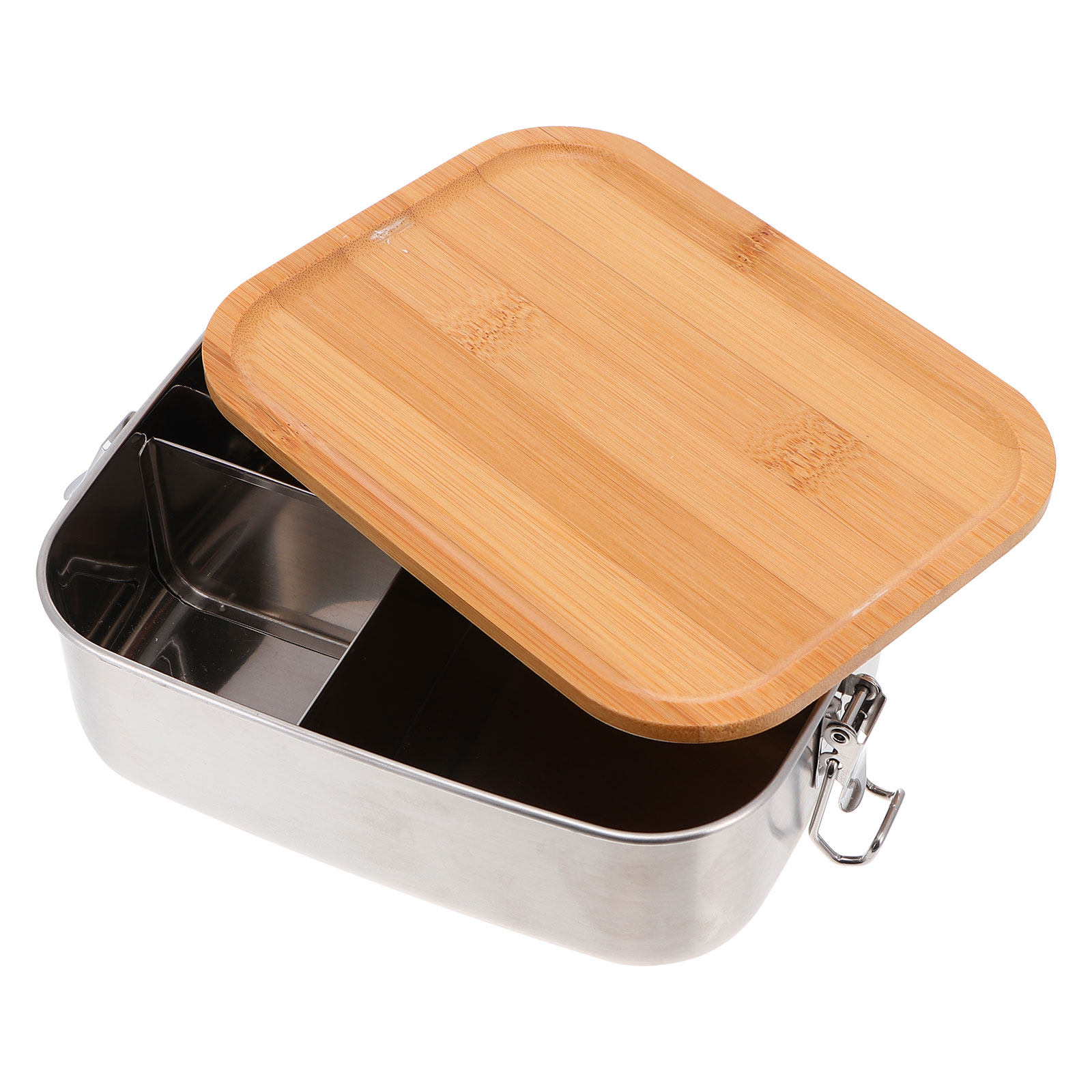 Woodworking School - 1個入り ステンレス製弁当箱 木製蓋付き 漏れ防止 大容量 食品容器