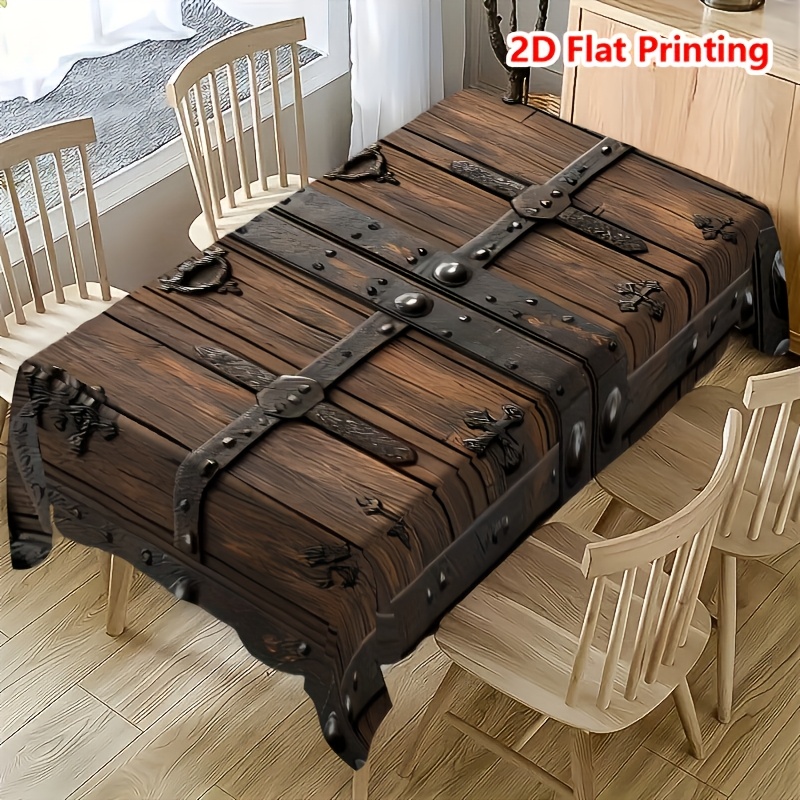 Woodworking School - 2Dフラットプリントのシンプルな木目調とレトロなスチールスタンプのテーブルクロス1枚。テーブルの装飾に適しています。